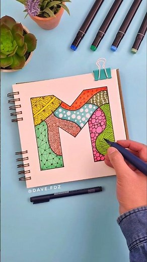 Letra M Súper Creativa! Lettering Abecedario Mayúsculas con Gabaratos! #lettering #zentangle #diy