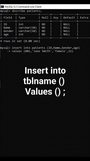 commandline mysql to insert date into tables #mysql_workbench #database #fyp