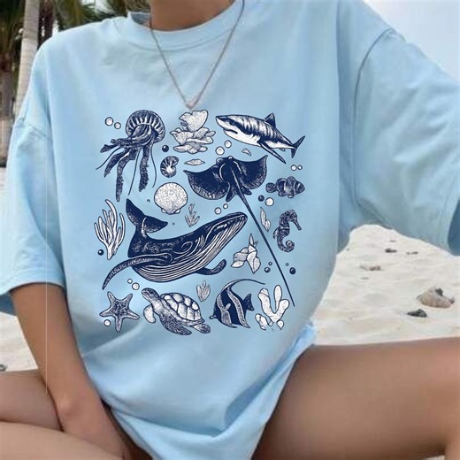 Sea Animals PNG Clipart | Ocean Life T-shirt Design | Nautical SVG Digital Download | Whale Shark Jellyfish Turtle Stingray Sea Horse - Etsy
