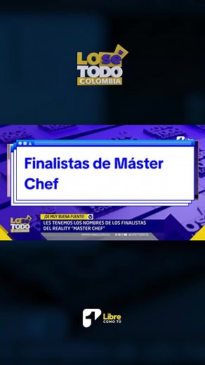 Lo Sé Todo Colombia conoció en exclusiva el nombre de los 4 cocineros que serían los finalistas de esta temporada de MasterChef Celebrity 2024. Y porque primero aquí, después por ahí: ¡Todas son mujeres! Esta versión de MasterChef Celebrity ha despertado un sinfín de emociones en los televidentes que noche a noche se conectan con su artista favorito y el reto culinario que pone a prueba los conocimientos y habilidades de estos personajes en la cocina. 👩‍🍳 👉Descubre más información en canal1.c