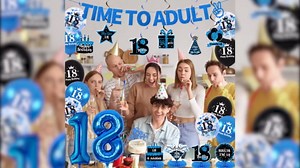 Trgowaul Happy 18th Birthday Decorations for Boys, 26pcs Black Blue 18th Party Supplies, Time To Adult Banner, Hanging Swirls, Cake Topper&Centerpieces, 18 Number Balloons, 18 Year Old Birthday Set