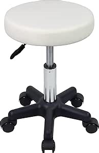 FURWOO Round Rolling Stool Height Adjustable Stool with Wheels for Spa Salon Massage White