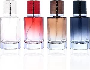 4 Pcs 30ml Portable Thick Glass Gradient Color Empty Perfume Spray Bottles, Refillable Multicolor Perfume Atomizer Traveling Liquid Cosmetic Storage Containers, Refill Pump Cologne Organizer Bottle