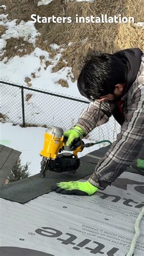 Starter’s installing on the rack of the roof #calgaryroofing #boralroofing