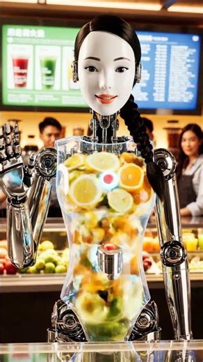 AI Juice Girl Robot – Realistic Fruit Blender Body Transformation