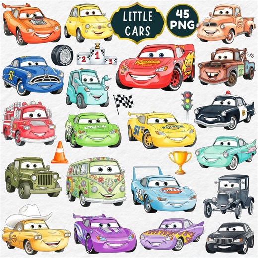 Cars PNG Watercolor Clipart, Cars Printable, Lightning Mcqueen Tow Mater, Cars Characters, Cars Birthday, Cars Sublimation, Cars Cake Topper - Etsy New Zealand