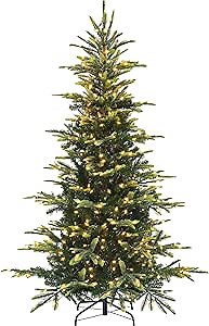 Yaheetech 6ft Pre-lit Aspen Fir Artificial Christmas Tree with 400 Warm White LED Lights Full Prelighted Xmas Tree w/828 Branch Tips & Foldable Stand for Home Holiday Decor, Green
