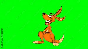 Cartoon character Kangaroo-animation on a green chromakey, articulation and gestures.