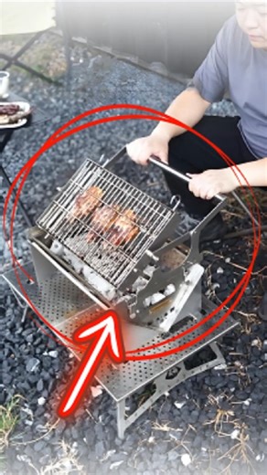 캠핑 고기 맛이 달라진다! 원터치 회전 그릴 화로대 세트—뒤집을 필요 없이 자동 익힘 끝판왕