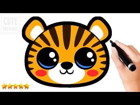 How to Draw a Cute Baby Tiger Face 🐯