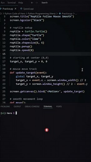 🐍 Python Turtle Mouse Follower 🐢 🔥 | Track Cursor in Real-Time! #Shorts #Hero