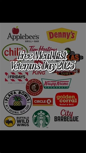 🎖 Veterans Day 2025 Free Meal List 🇺🇸 if you or someone you love has served this one’s for you. You know you remember that first meal, that talk, that laughter that pulled us through 😁 😂 Enjoy a list of restaurants offering FREE meals, coffee, and discounts for veterans active-duty service members this Veterans Day ❤️🤍💙 🍳 Breakfast, ☕️ Coffee stops, 🍔 Lunch Dinner. 📍Most offers are national valid Tuesday, November 11th, 2025 some on more days. 💳 Bring your military ID or proof of serv