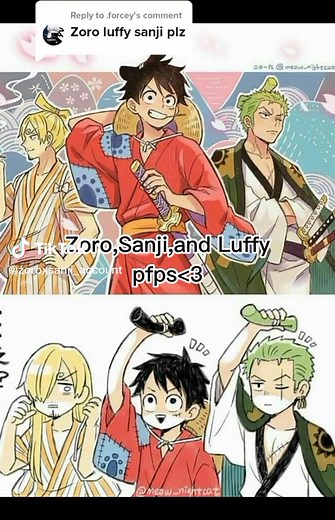 Anime Trio Profile Pictures for Zoro, Luffy, and Sanji