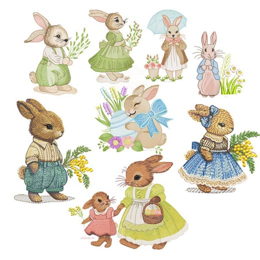Bunny Embroidery Bundle 15 Designs Rabbit Easter Baby Animals Machine Files Digital Download - Etsy