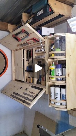 Woodwork Junkie on Instagram: "Building the ultimate garage workshop one project at a time. The Ultimate Tool Storage For Garage Workshop And Spray Paint and Chemical Storage Round-A-Bout Plans on thewoodworkersplans.com #smallworkshop #gettingorganized #everythinghasaplace #hobbyshop #diy #weekendproject #garageworkshop"