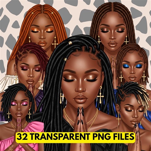 African American Prayer Clipart | Black Women With Locs Praying | Christian Faith PNG (digital Download) - Etsy