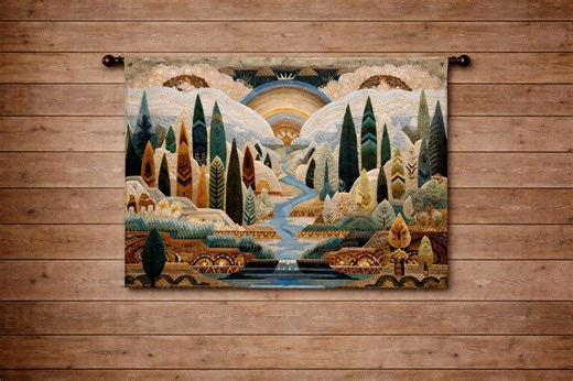 Native American Wall Tapestry - Wintu River Sunrise Tribal Art Hanging | Indigenous Landscape Decor - Etsy