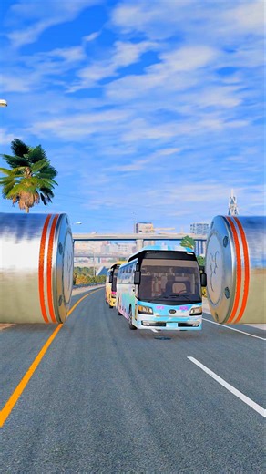 Buses vs Giant Bollards 🚍💥#beamngdrive #gaming #crashtests #shortfeed