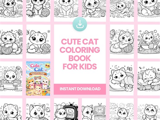 Cute Cat Coloring Book | 30 Fun Printable Pages | Adorable Cat Activity for Kids Ages 4–12 - Etsy Canada