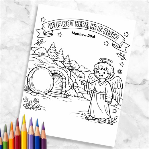 Christian Easter Coloring Pages for Kids, Bible Verse Resurrection Coloring, Jesus is Risen, Faith Based Activity, Sunday School Craft - Etsy