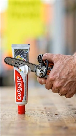 Mini Chainsaw vs. Toothpaste 🪥 #satisfying #diy #shorts #minitools