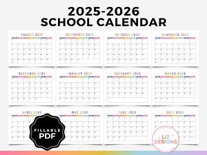 2025-2026 School Year Calendar, Printable Editable Monthly Academic Calendar for Teachers, Homeschool, Students, Yearly School Kids Calendar - Etsy