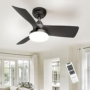 Ensenior 30 Inch Ceiling Fan with Lights and Remote, Small Ceiling Fan with Light, 3000K-6000K Colors and 6 Speeds, Bedroom Ceiling Fan for Kitchen and Living Room - Black