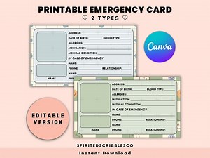 Kids Editable Emergency Card in Case of Emergency ICE Tag Contacts Template Medical Safety Information | Digital Download Canva Edit Guide - Etsy