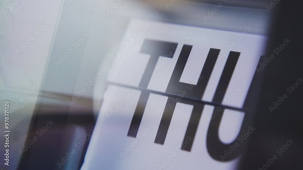 A mechanical flip clock changing a day of the week