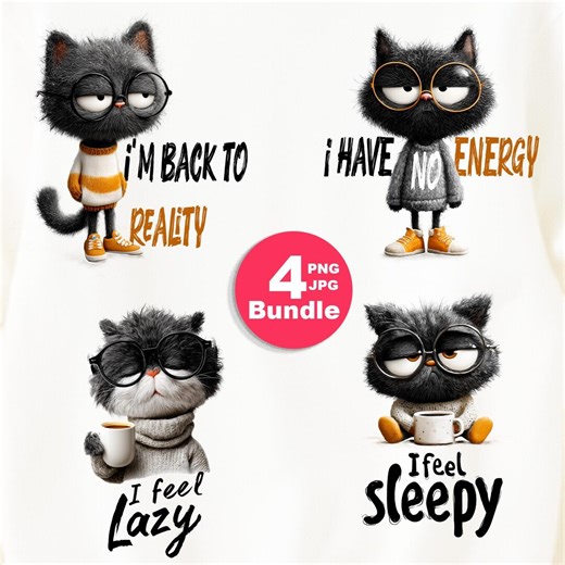 Funny Cat Quotes PNG Bundle, Lazy Cat Clipart, Sarcastic Cat Digital Art - Etsy