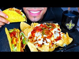 ASMR LOADED CHEESE NACHOS & TACOS EATING SHOW *BIG BITES* MEXICAN MUKBANG JERRY NO TALKING
