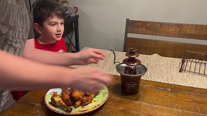 Cheese Fountain Delight: Dipping Chicken in Mini Cheese Fountain