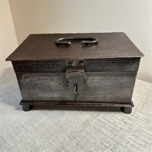 Antique Iron Strong Box • Victorian Document Chest With Wrought Handle - Etsy
