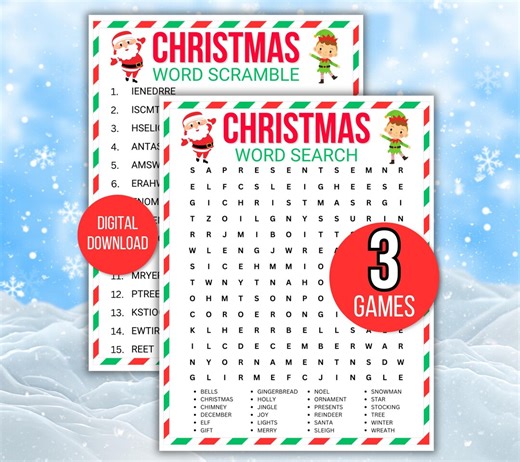 Christmas Word Search, Christmas Word Scramble, Fun Christmas Game, Printable Christmas Game, Christmas Family Game, Christmas Game for Kids - Etsy