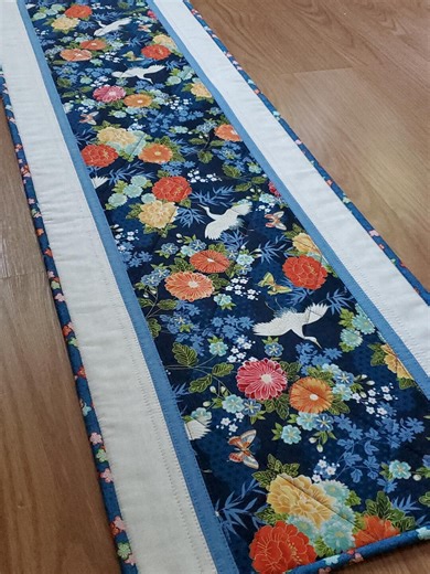 Quilted Japanese-inspired Blue Table Runner, 42" X 14" - Etsy