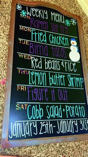 Weekly menu #chalkboardcalendarinspo #februarychalkboardcalendar #weeklydinnerideas #chalkmarkers #handwritingasmr