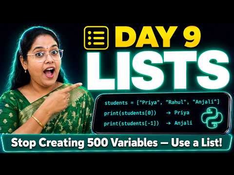 "Python Day 9: LISTS Masterclass | index, slice, append, sort + Shopping Cart Project!"