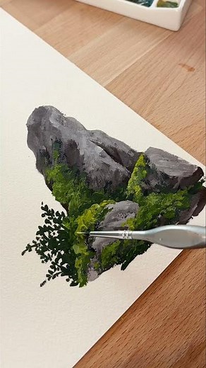 Mossy rock painting #artshorts #gouachepainting #art