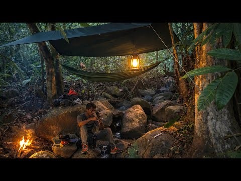 Solo Camping by a Small River | Cooking & Sleeping in a Hammock #camping #bushcraft #survival