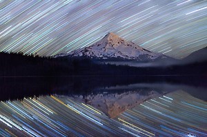 Colorful Star Trails Reflected in a Lake