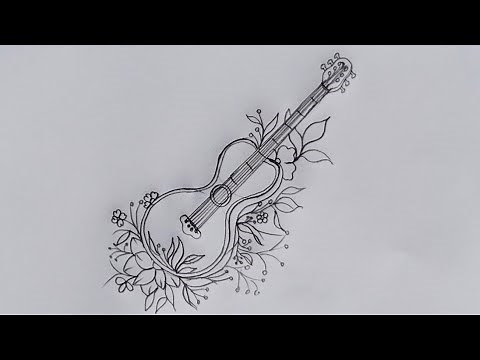 Guitar drawing / How to draw a guitar step by step / musical instrument drawing