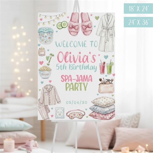 Spa-jama Party Welcome Sign Template | Spa Birthday Welcome Poster | Pajama Spa Party Decor | Editable Canva Sign | Girls Birthday Party - Etsy UK