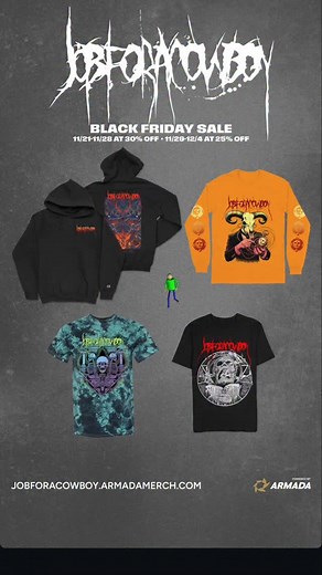 JFAC people! Black friday merch sale! Link in the bio. Which design you dig most? Thanks ya'll - Jonny, Al, Tony, and Nick | Job For A Cowboy