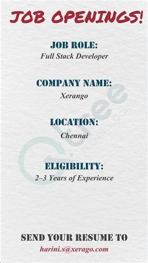 Xerago Hiring Full Stack Developer 🚀 | React.js, Python & AI Jobs in Chennai