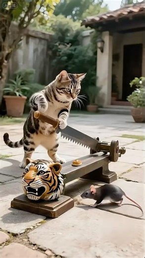 The Tiger Cat Builds a Deadly Saw Trap for the Rat やばすぎ！#shorts #funnycat