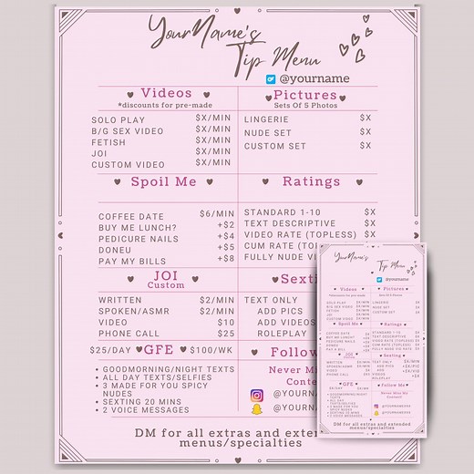 Editable Onlyfans Custom Tip Menu Template: Pink Canva Design (digital Download) - Etsy