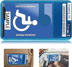 Handicap Placard Holder for Auto,Handicapped Placard Holder for Automotive Sun Visor Accessories,with 1 Transparent PVC Storage Bag and 3 Pocket-Blue