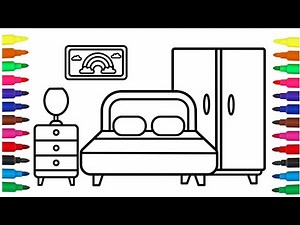 Bedroom drawing 🌈 🛏 | learn furnitures drawing for children | drawing coloring for kids and toddlers