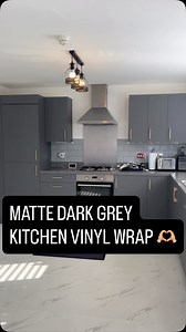 MATTE DARK GREY KITCHEN VINYL WRAP 🫶🏼 Transformed in only 2 days 🔥 Exactly what our client was hoping for. And they are delighted with the outcome 🙌 Follow for more kitchen wrap transformations ✅ #kitchenrenovation #kitchenwrap #KitchenEssentials #kitchendesign #kitcheninspo #kitchenwrapscotland #vinylwrapped #vinylwrap #kitchenwrapping #kitchen | Kitchen Wrap Scotland