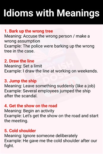 Most Useful Idioms and Meanings #learnenglish #fblifestyle #vocabulary #idioms #DailyEnglish #dailyenglishpractice | Daily English Dose